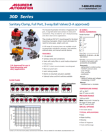 ASSURED 30D CATALOG 30D SERIES: SANITARY CLAMP, FULL PORT, 3-WAY BALL VALVES (3-A APPROVED)